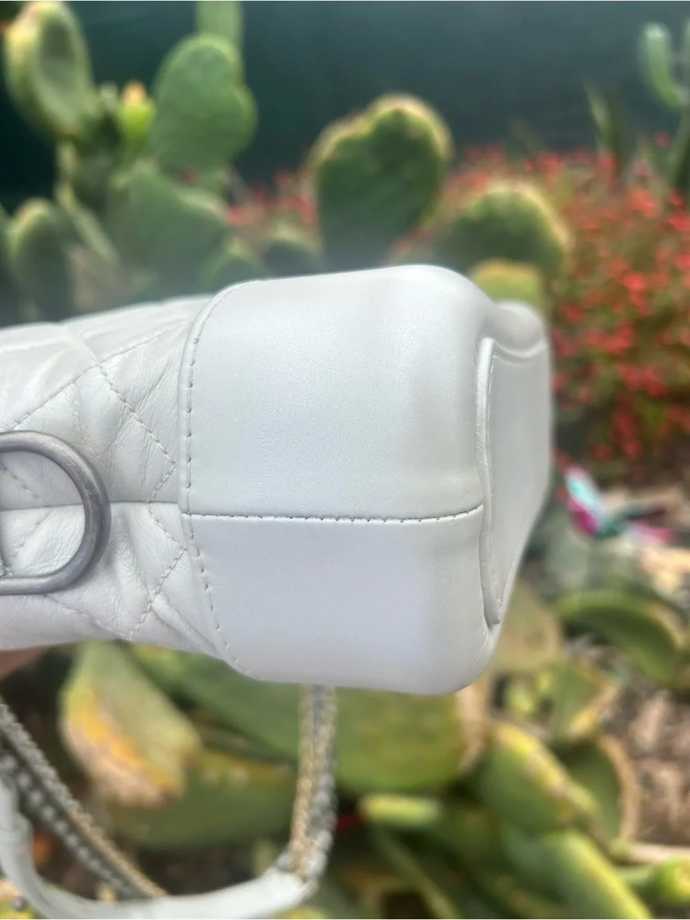 CHANEL Gabrielle - Small Quilted Crossbody Bag in Light Silver with CC Charm